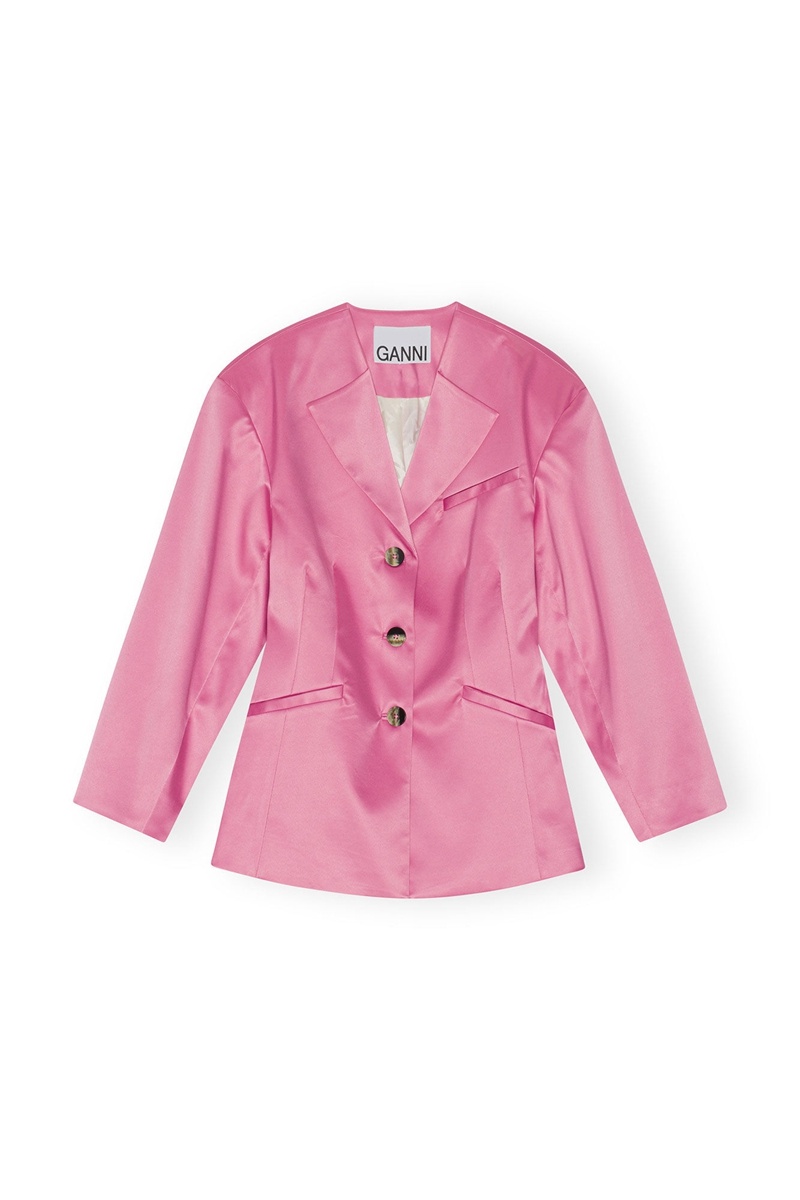 Ganni Double Satin Fitted Blazer Lila | 801-YHDEVJ