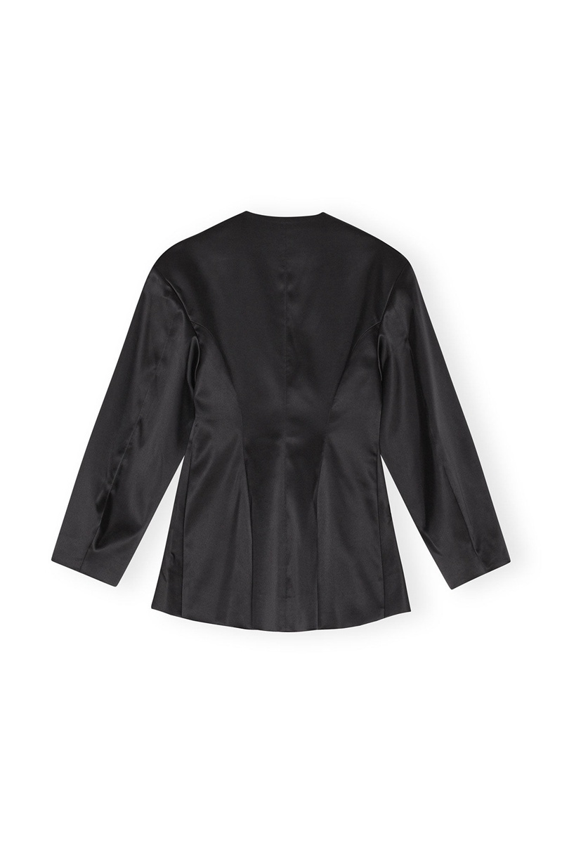 Ganni Double Satin Fitted Blazer Schwarz | 548-NXIGDL