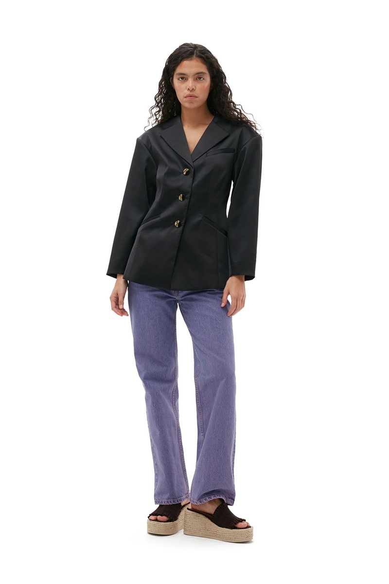 Ganni Double Satin Fitted Blazer Schwarz | 548-NXIGDL