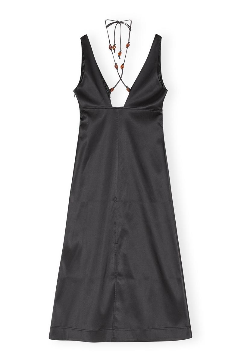 Ganni Double Satin Halter-Neck Kleid Schwarz | 107-MAOQRX