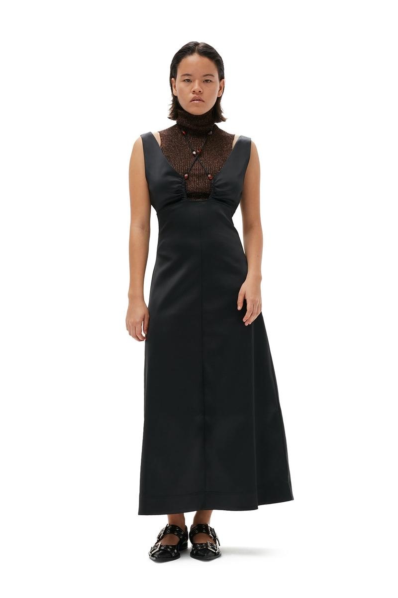 Ganni Double Satin Halter-Neck Kleid Schwarz | 107-MAOQRX