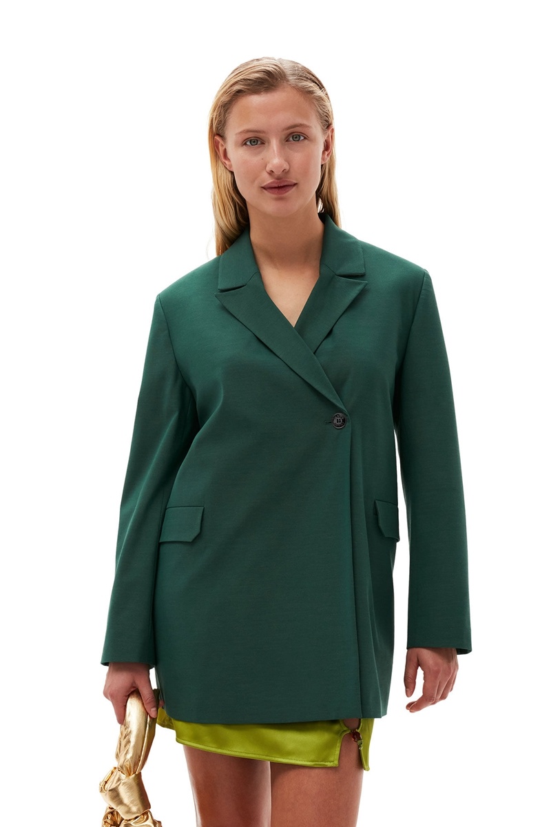 Ganni Drapey Melange Blazer Grün | 465-IWVTPK