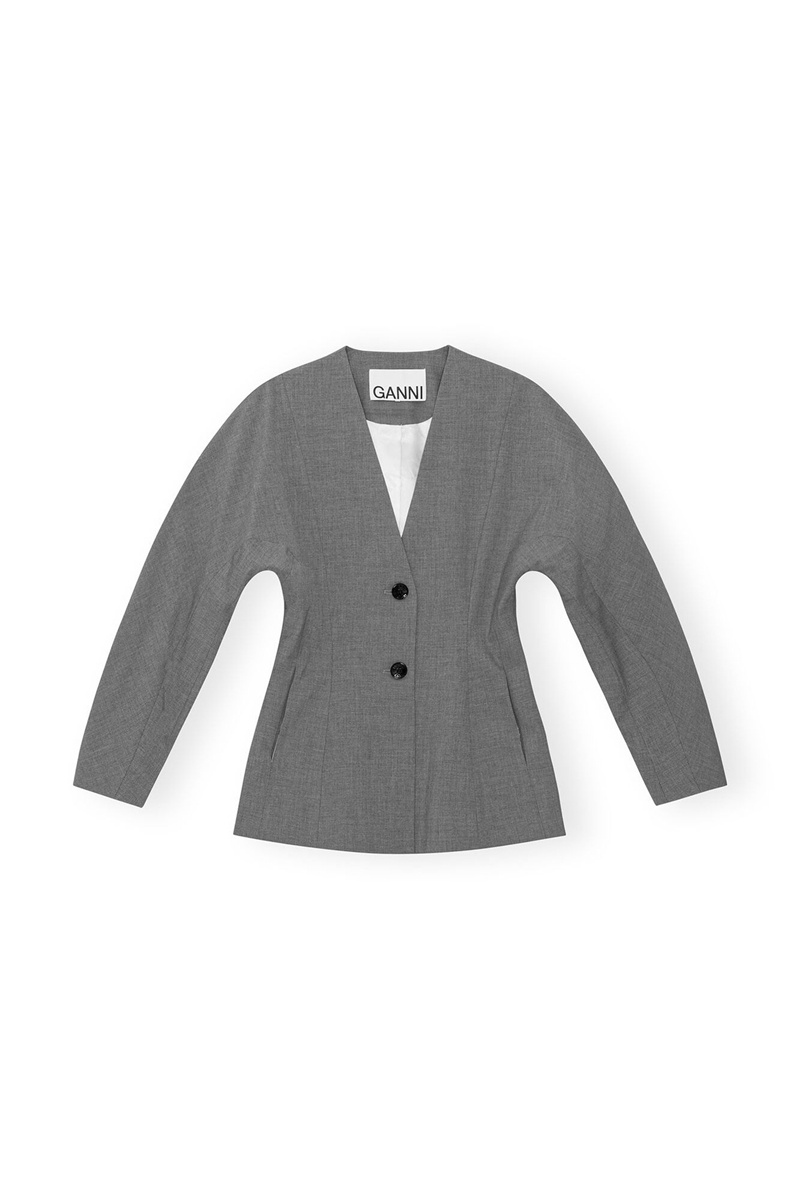 Ganni Drapey Melange Fitted Blazer Grau | 609-FKOSRC