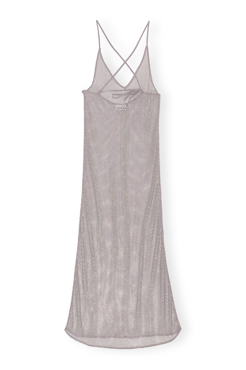 Ganni Embellished Mesh Kleid Silber | 639-LJCAKF