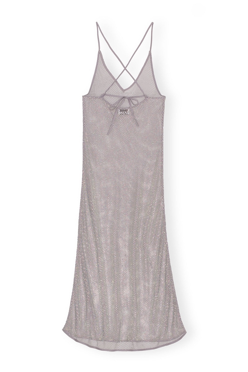 Ganni Embellished Mesh Kleid Silber | 639-LJCAKF