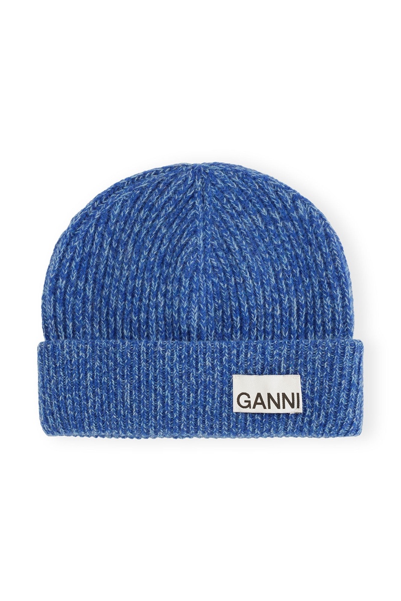 Ganni Fitted Wolle Rib Knit Mütze Blau | 470-NXMCAY