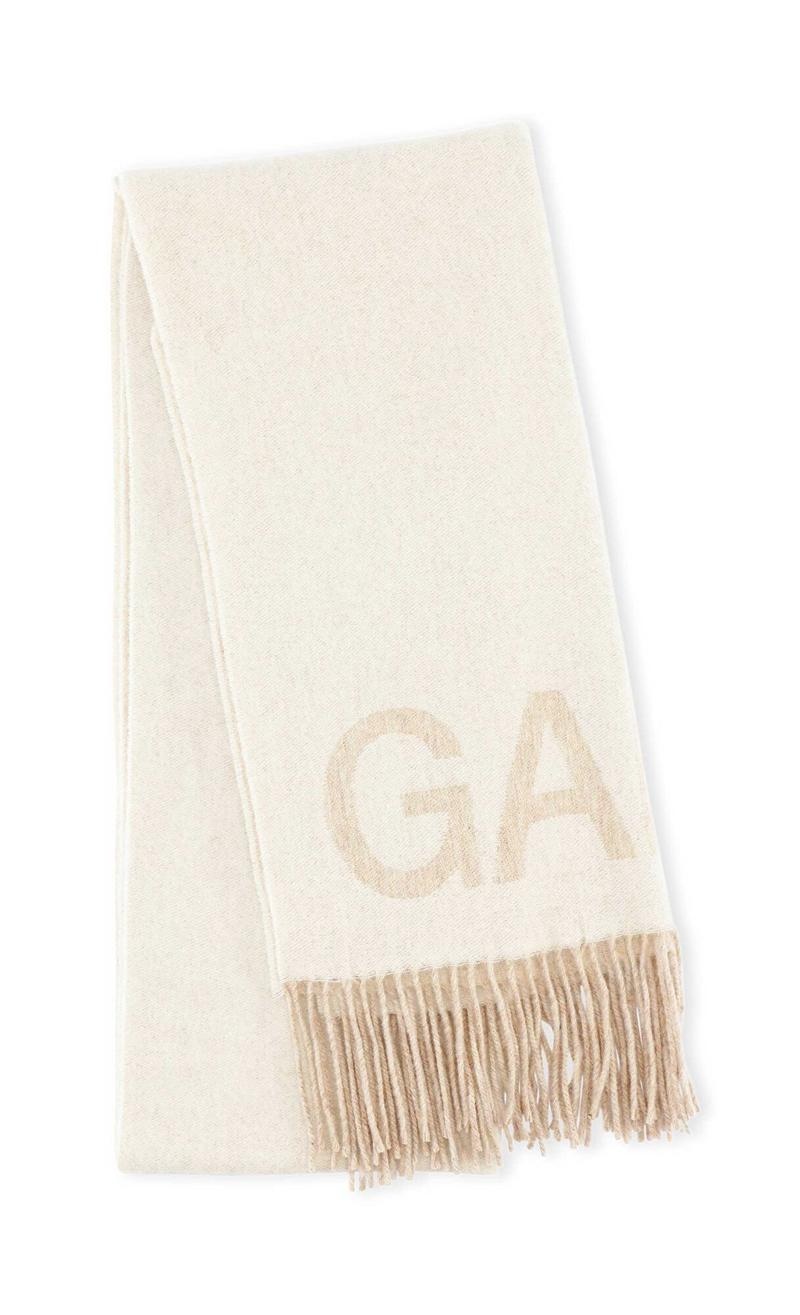 Ganni Fringed Wolle Schals Khaki | 154-MGAJRS