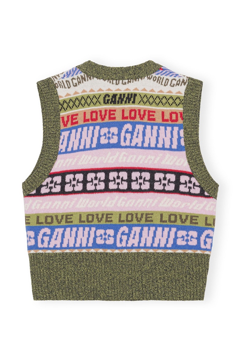 Ganni Graphic V-neck Weste Mehrfarbig | 087-RTQJZU