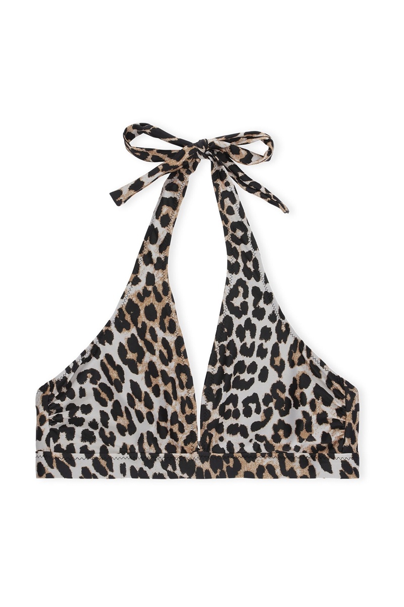 Ganni Halter Bikini Top Bademode Leopard | 568-WTORQE