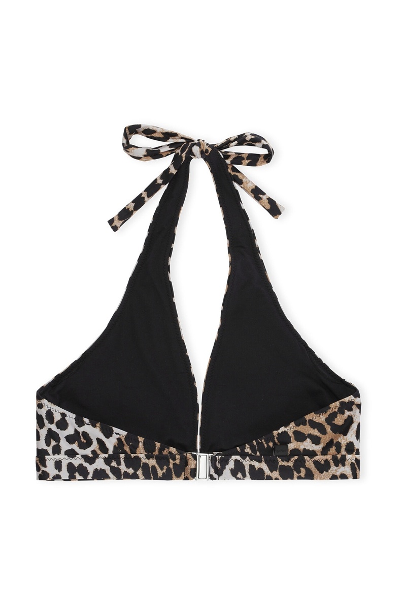 Ganni Halter Bikini Top Bademode Leopard | 568-WTORQE