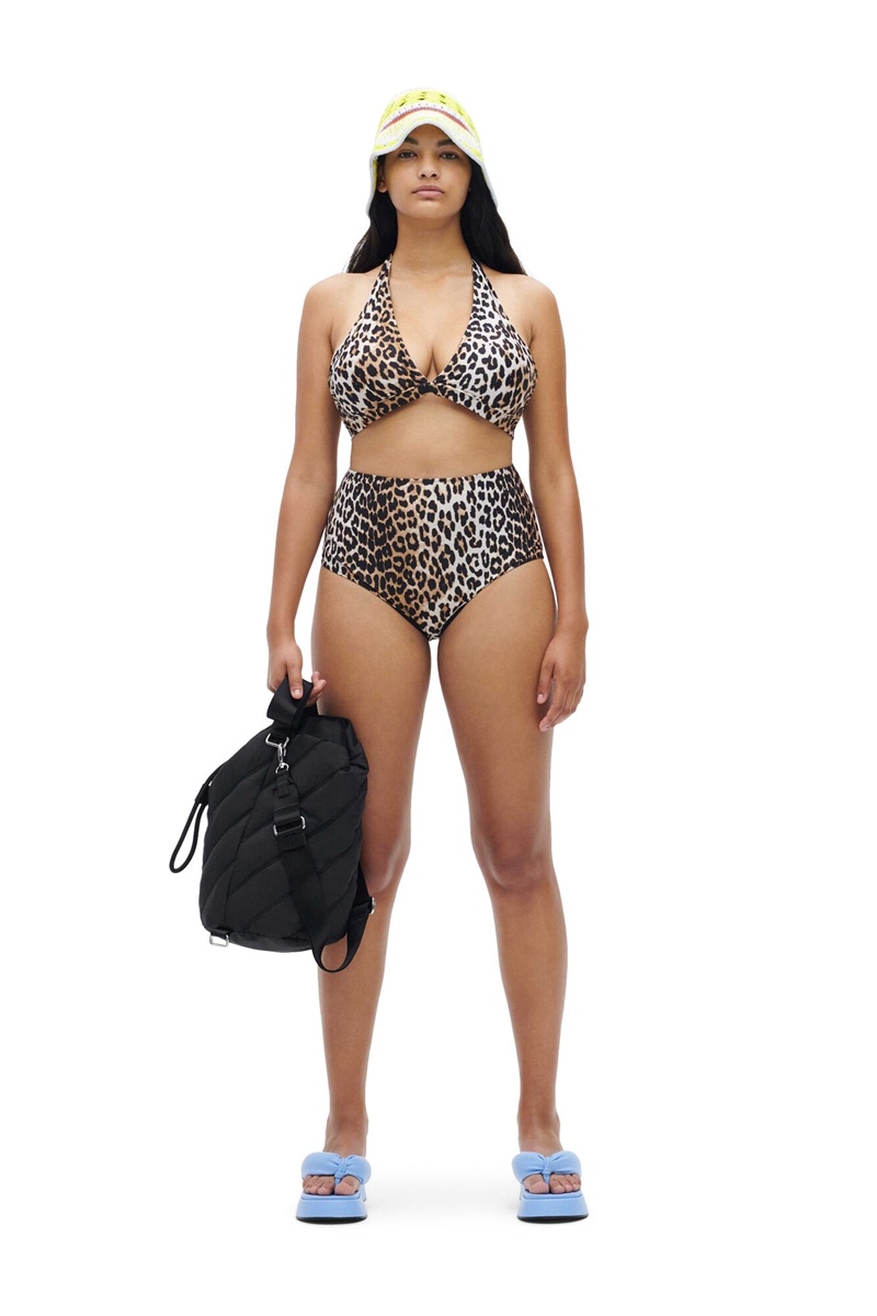 Ganni Halter Bikini Top Bademode Leopard | 568-WTORQE