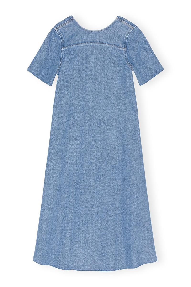 Ganni Heavy Denim A-line Midi-kleid Hellblau Grau | 095-IVROJW