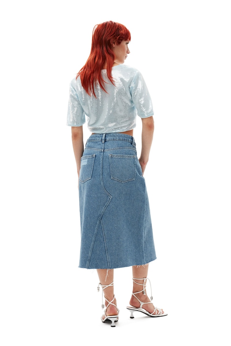 Ganni Heavy Denim Midi Röcke Hellblau Grau | 519-GONXDL