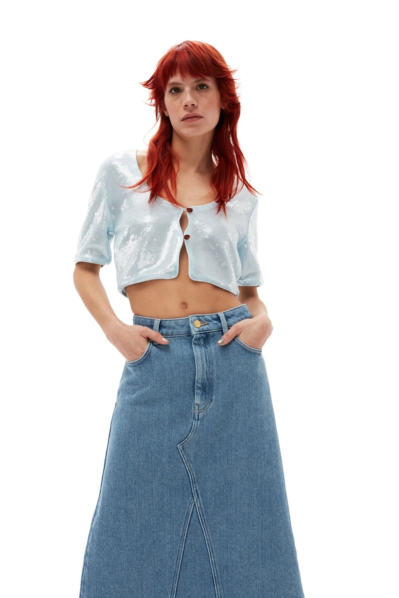 Ganni Heavy Denim Midi Röcke Hellblau Grau | 519-GONXDL