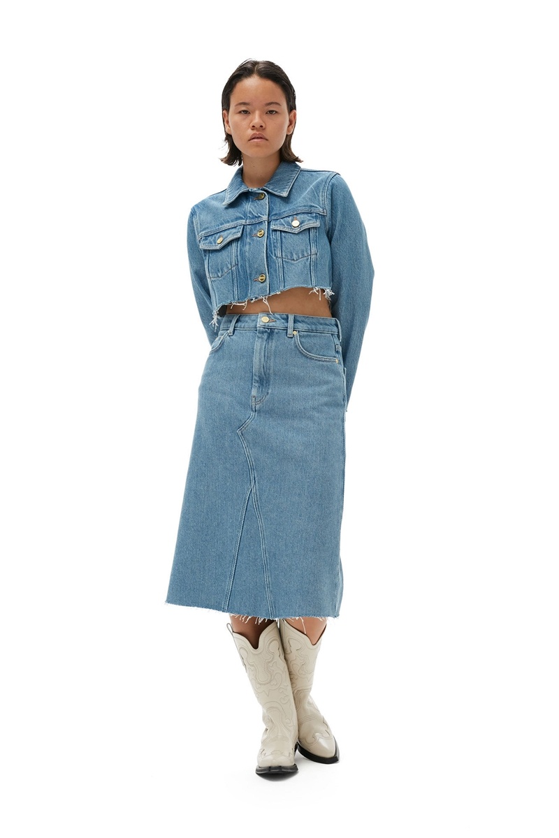 Ganni Heavy Denim Midi Röcke Hellblau Grau | 519-GONXDL