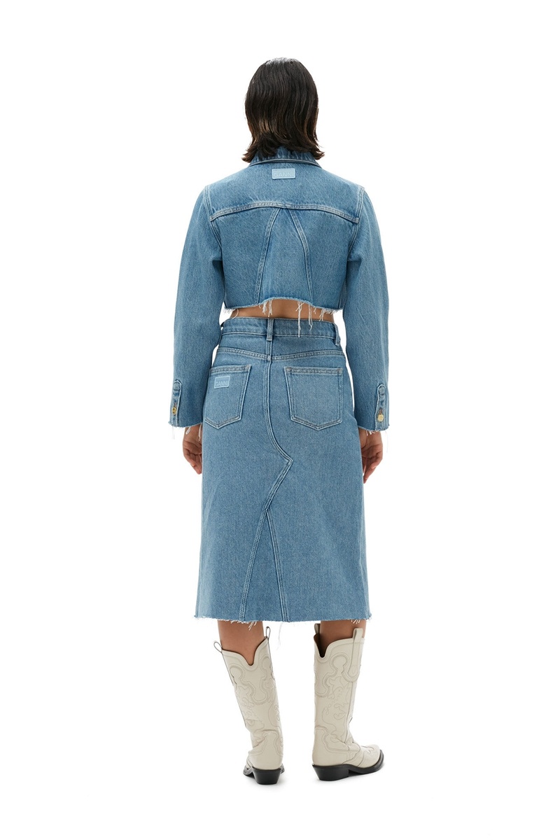 Ganni Heavy Denim Midi Röcke Hellblau Grau | 519-GONXDL