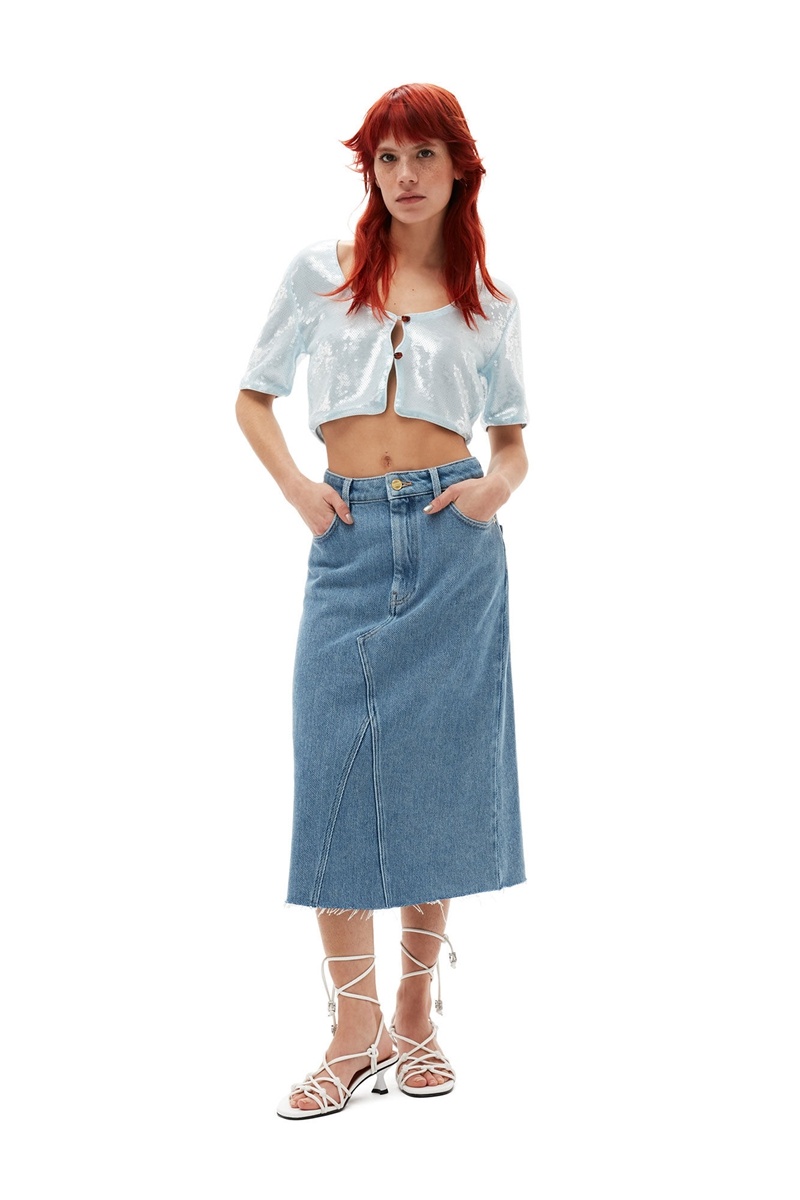 Ganni Heavy Denim Midi Röcke Hellblau Grau | 519-GONXDL