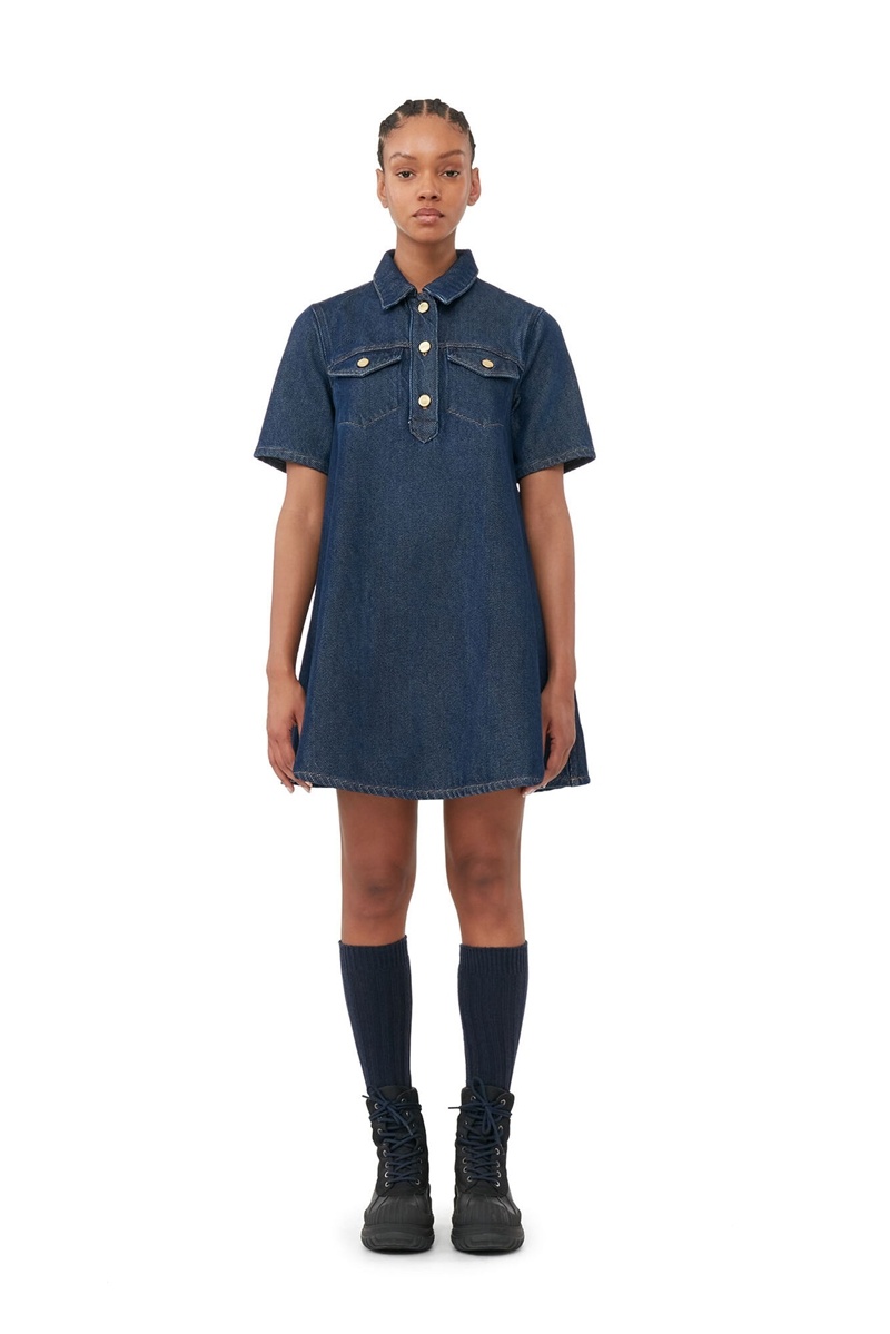 Ganni Heavy Denim Minikleid Navy | 278-BWTHFN