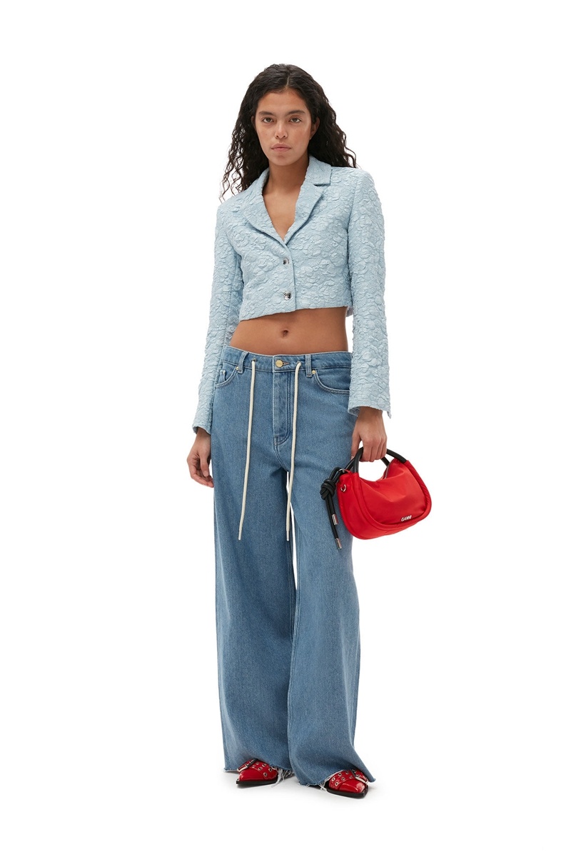 Ganni Heavy Denim Weite Drawstring Jeans Hellblau Grau | 325-ECDFUQ