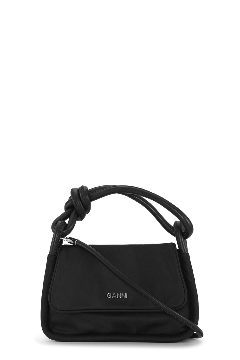 Ganni Knot Flap Over Shoulder bag Schwarz | 348-ILKTJO