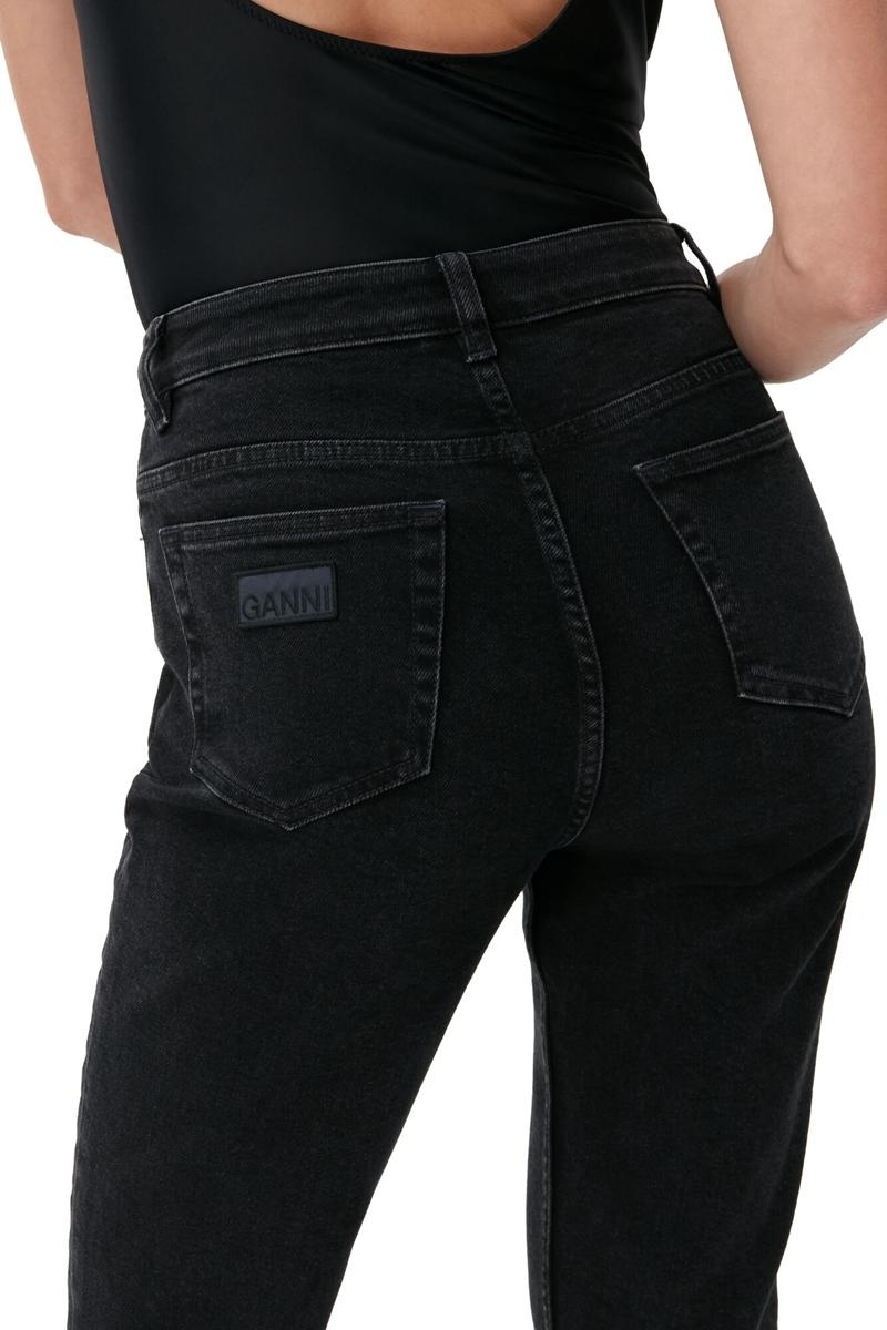 Ganni Kompfort Stretch Cutye Cropped Jeans Schwarz | 324-MFCQDK