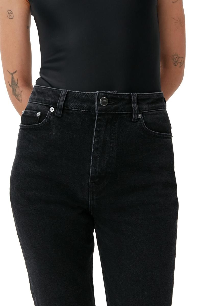 Ganni Kompfort Stretch Cutye Cropped Jeans Schwarz | 324-MFCQDK