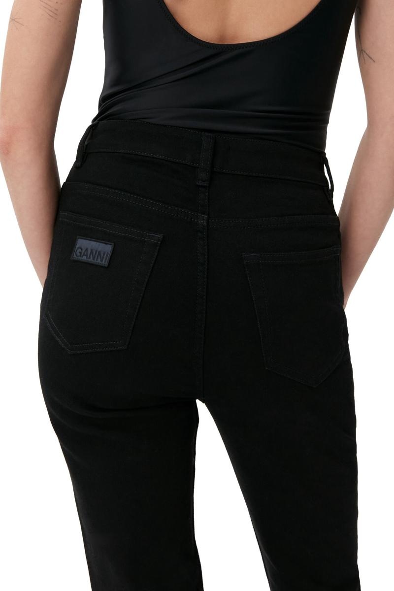 Ganni Kompfort Stretch Cutye Cropped Jeans Schwarz | 431-EKAUPB