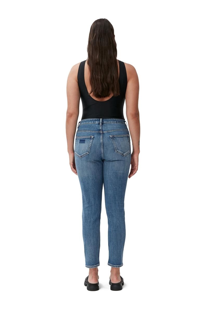 Ganni Kompfort Stretch Cutye Cropped Jeans Blau | 691-FXBOKE