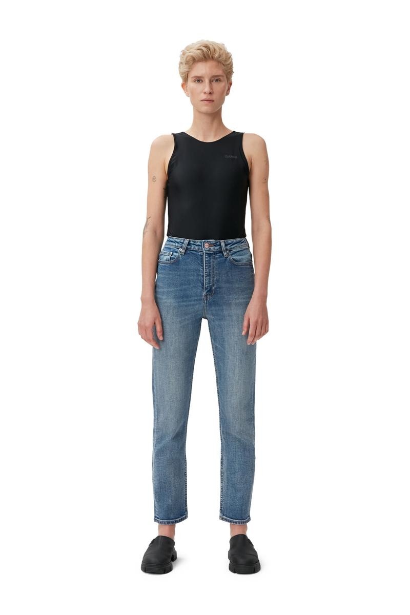 Ganni Kompfort Stretch Cutye Cropped Jeans Blau | 691-FXBOKE