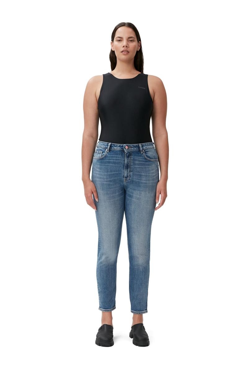 Ganni Kompfort Stretch Cutye Cropped Jeans Blau | 691-FXBOKE