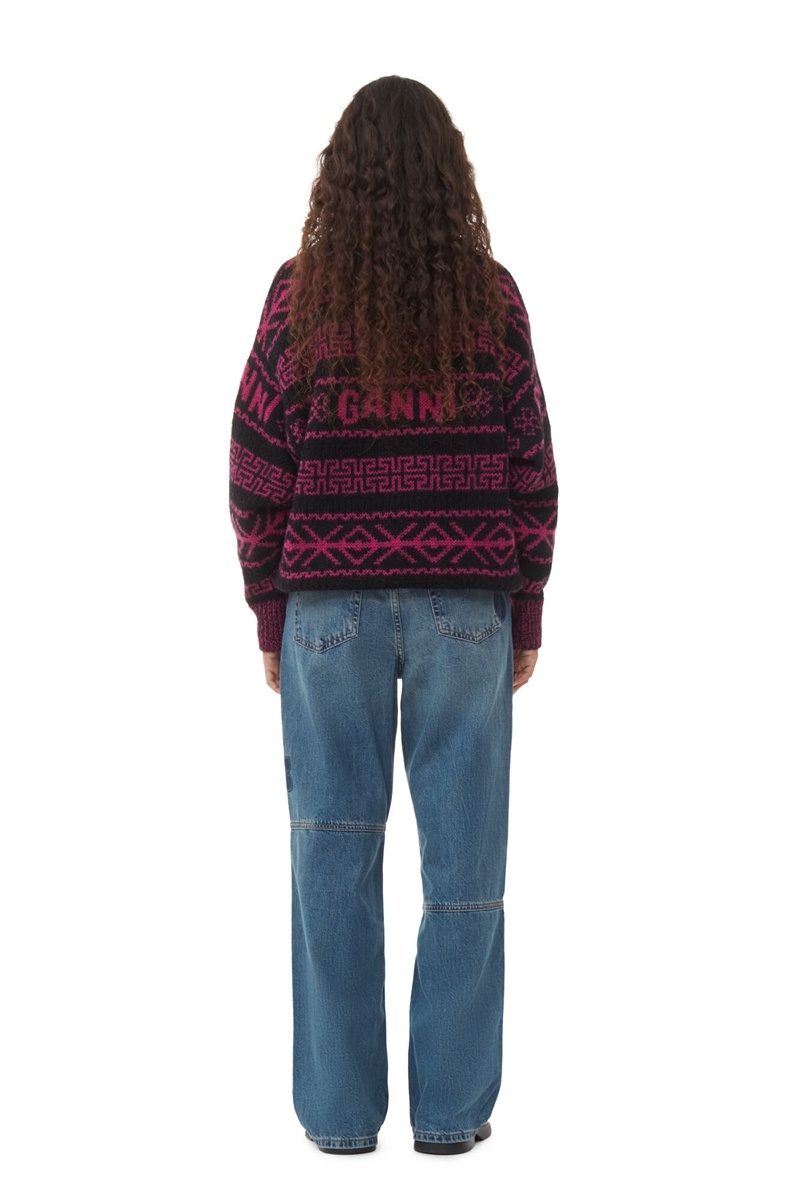 Ganni Lambswool Pullover Oberteile Blumen | 806-KXCSON