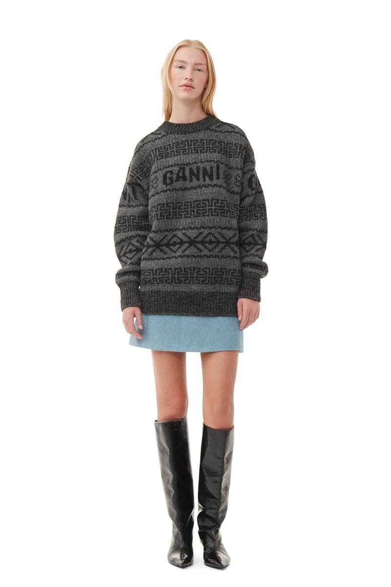 Ganni Lambswool Pullover Oberteile Grau | 639-KGSPRJ