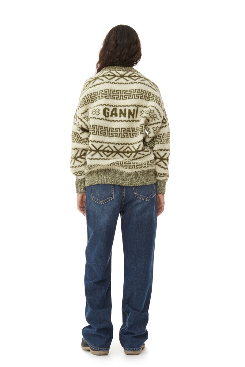 Ganni Lambswool Pullover Oberteile Olivgrün Beige | 825-NCWPYS