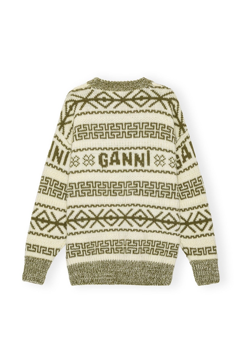 Ganni Lambswool Pullover Oberteile Olivgrün Beige | 825-NCWPYS