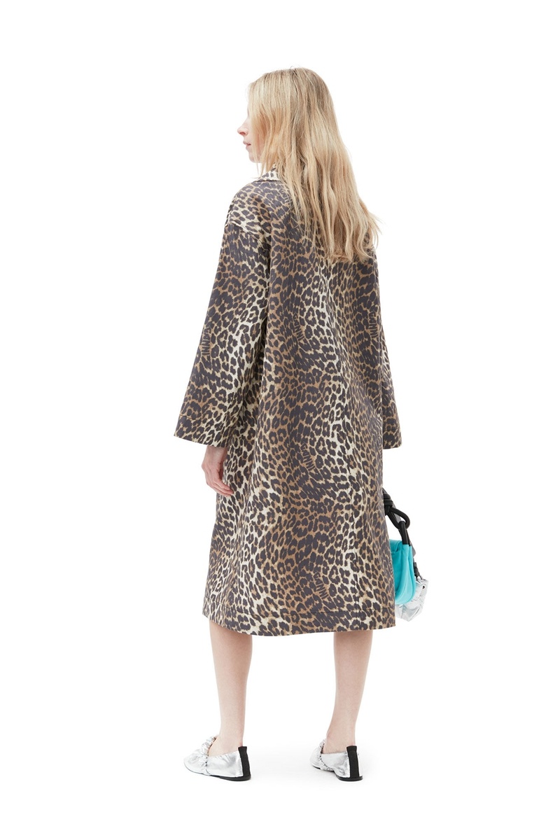 Ganni Leopard Printed Canvas Mäntel Leopard | 421-NUPCJO