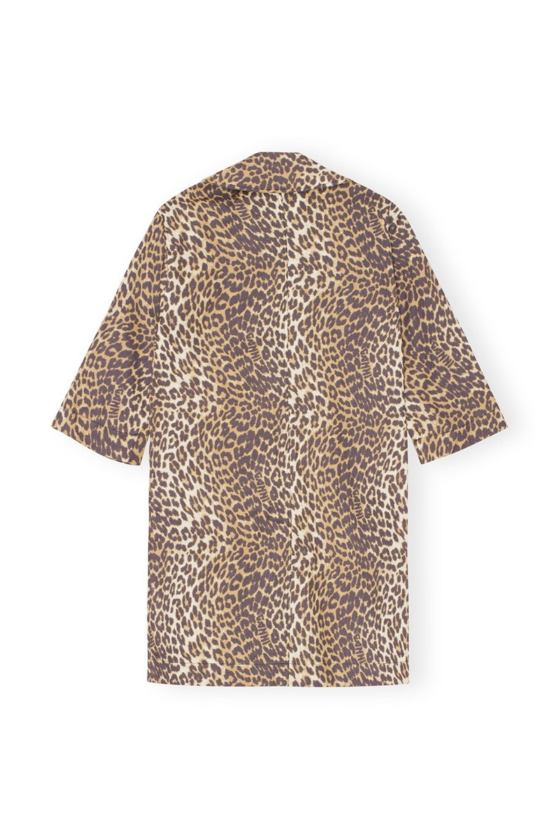 Ganni Leopard Printed Canvas Mäntel Leopard | 421-NUPCJO