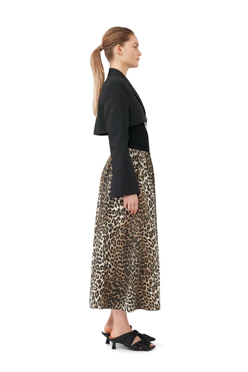 Ganni Leopard Printed Elasticated Röcke Leopard | 297-XBRLZH