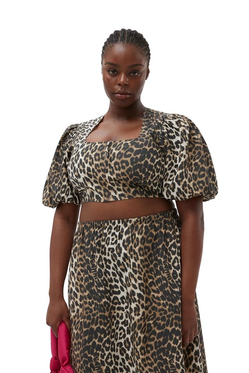 Ganni Leopard Printed Elasticated Röcke Leopard | 297-XBRLZH