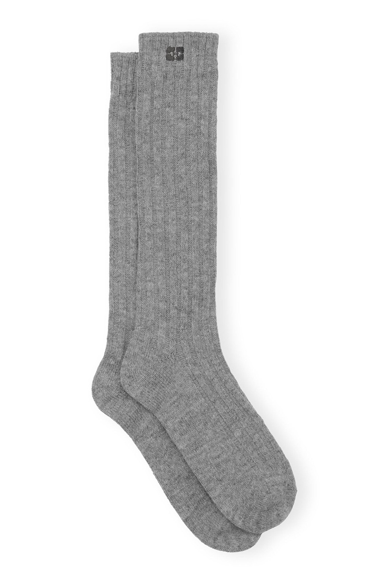 Ganni Long Winter Gerippt Socken Grau | 374-EOLTXI