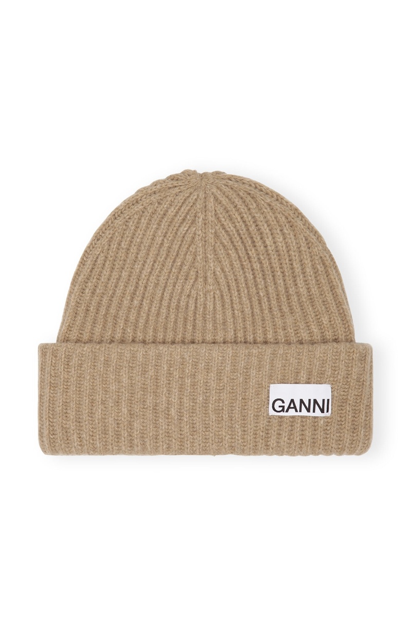 Ganni Loose Wolle Rib Knit Mütze Khaki | 645-ELHOCV