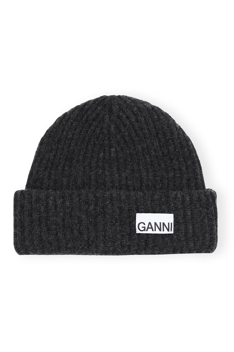 Ganni Loose Wolle Rib Knit Mütze Schwarz | 409-PBUGXY