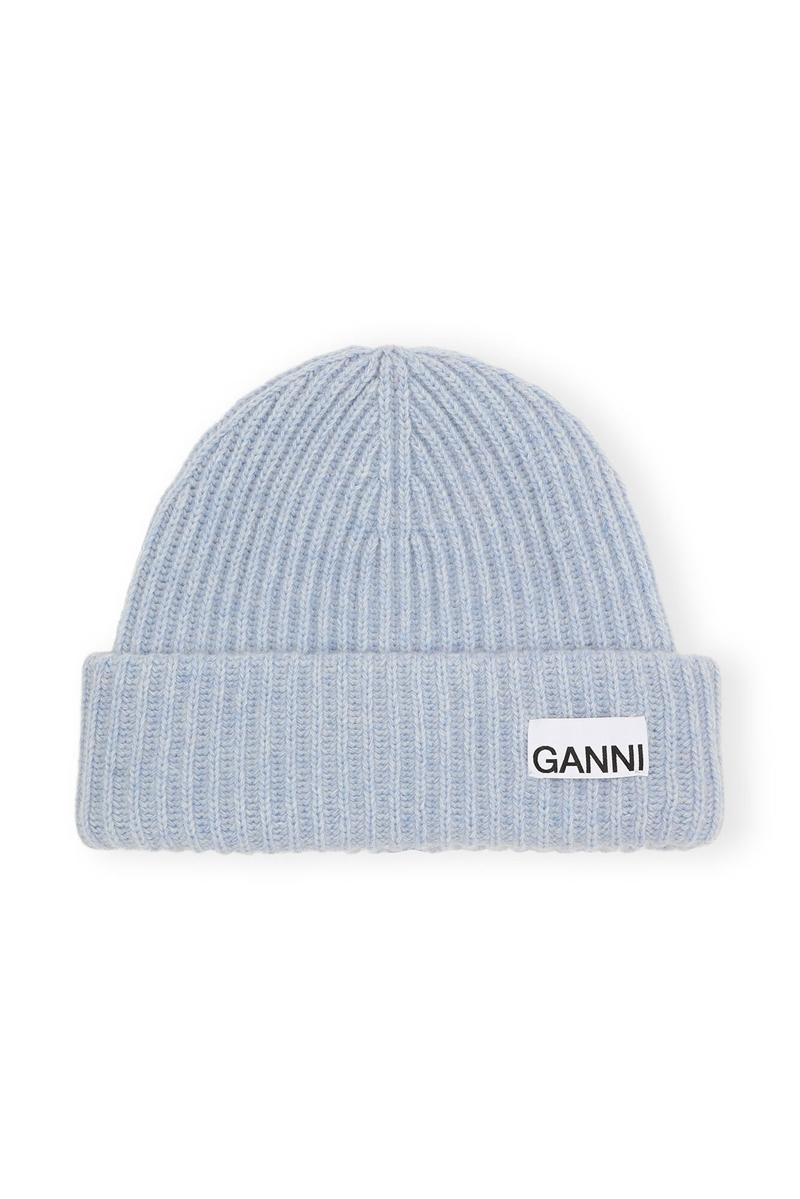 Ganni Loose Wolle Rib Knit Mütze Silber Blau | 491-AWJSTR