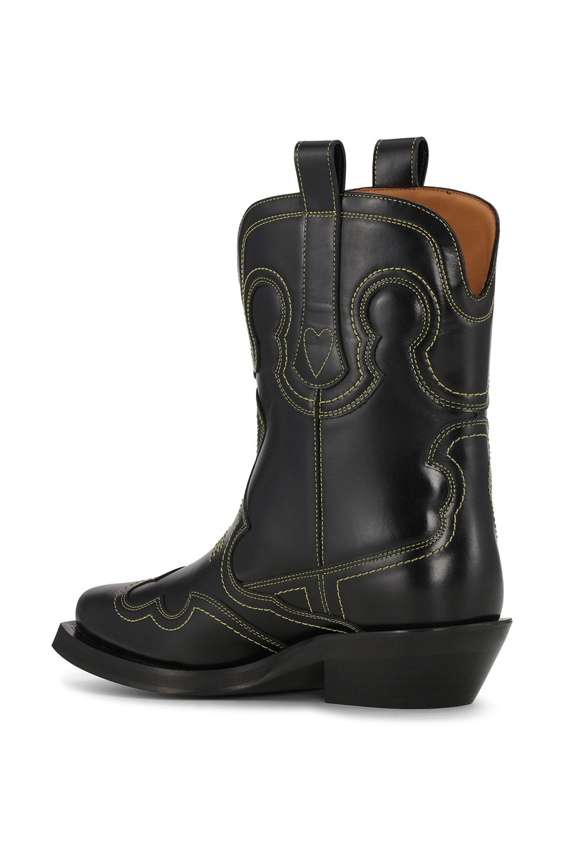 Ganni Low Shaft Embroidered Westernstiefel Schwarz Gelb | 036-LCMXUI