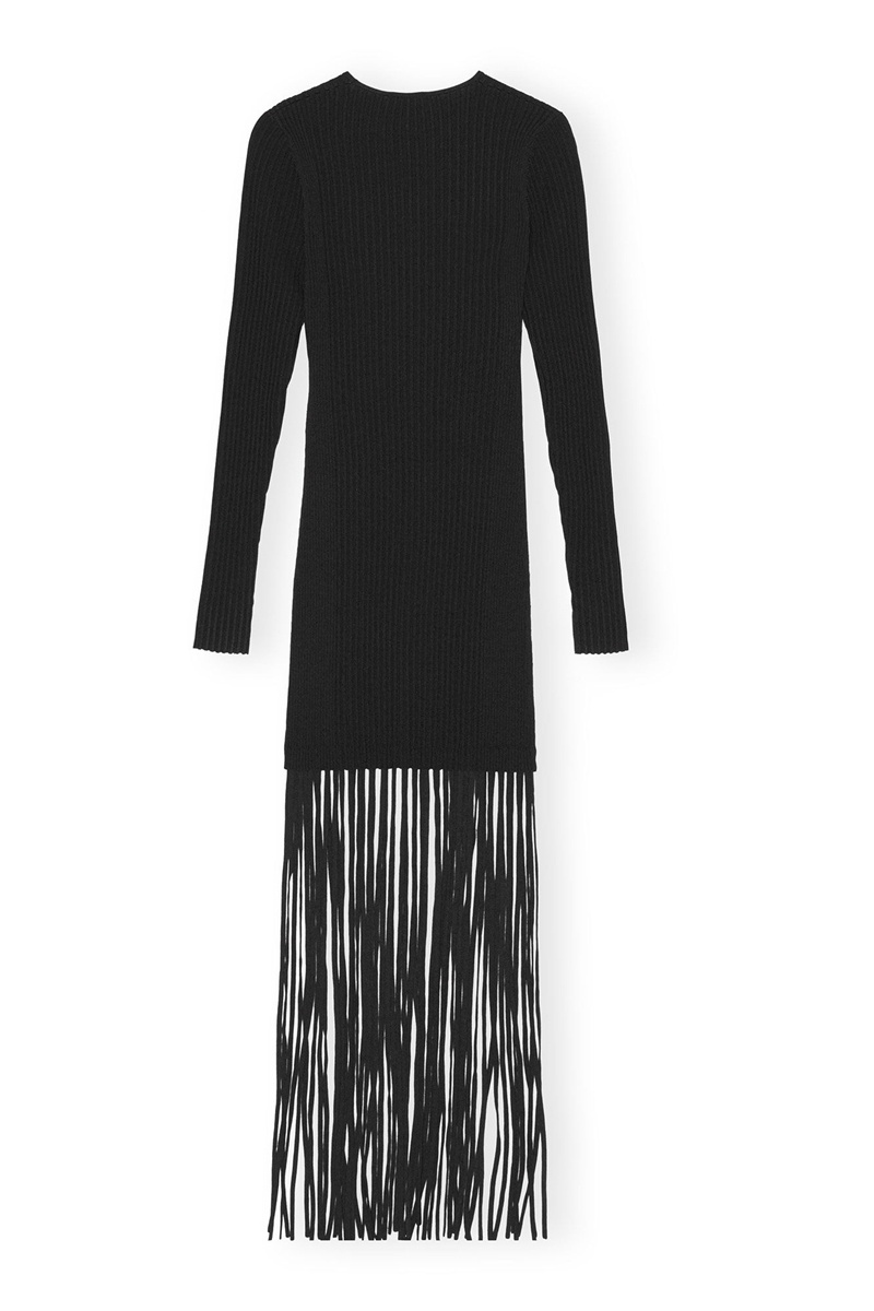 Ganni Melange Knit Fringe Minikleid Schwarz | 793-KWROZT