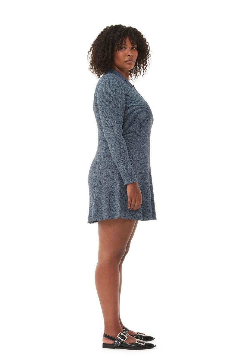 Ganni Melange Knit Minikleid Silber Blau | 175-GWRSEO