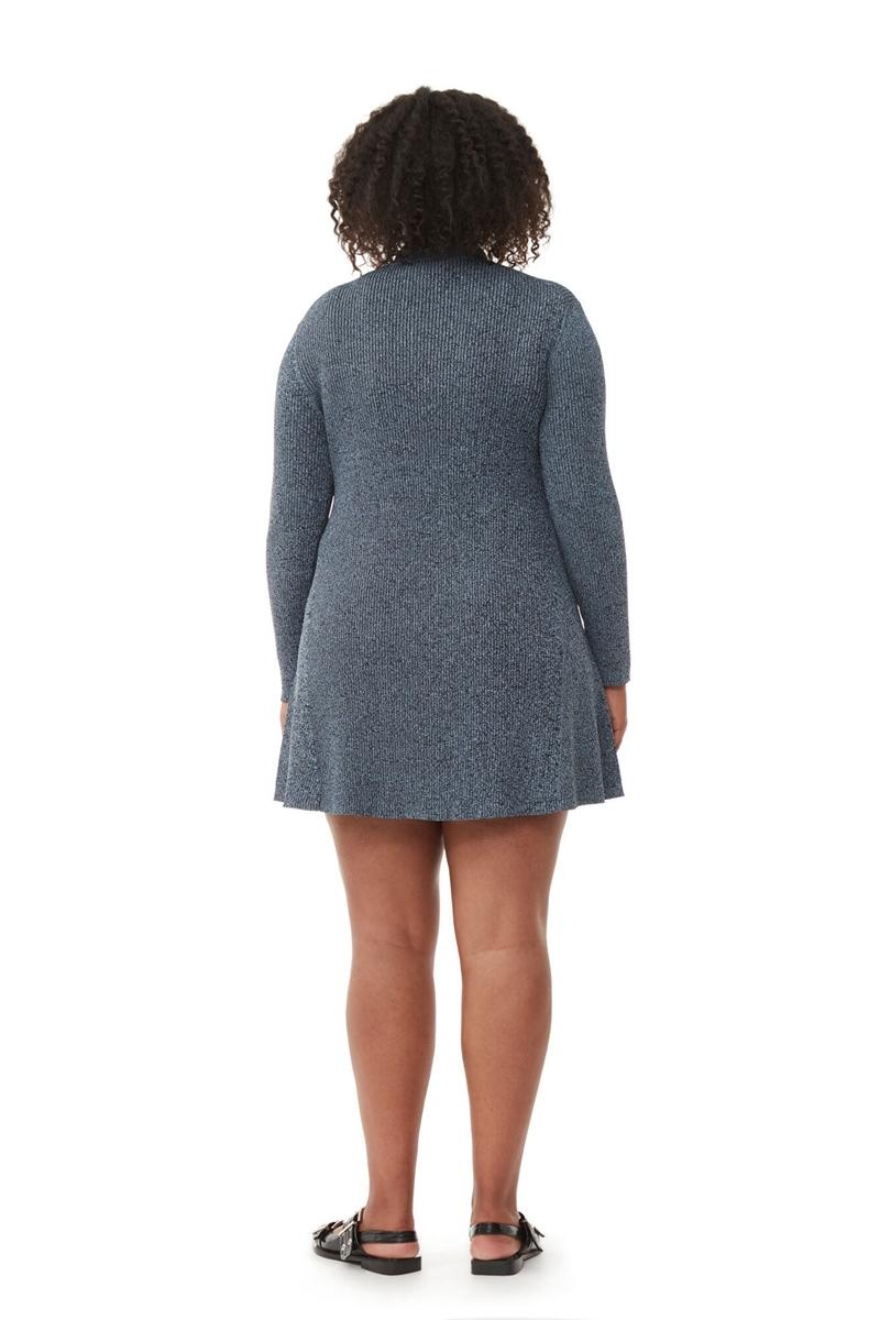 Ganni Melange Knit Minikleid Silber Blau | 175-GWRSEO