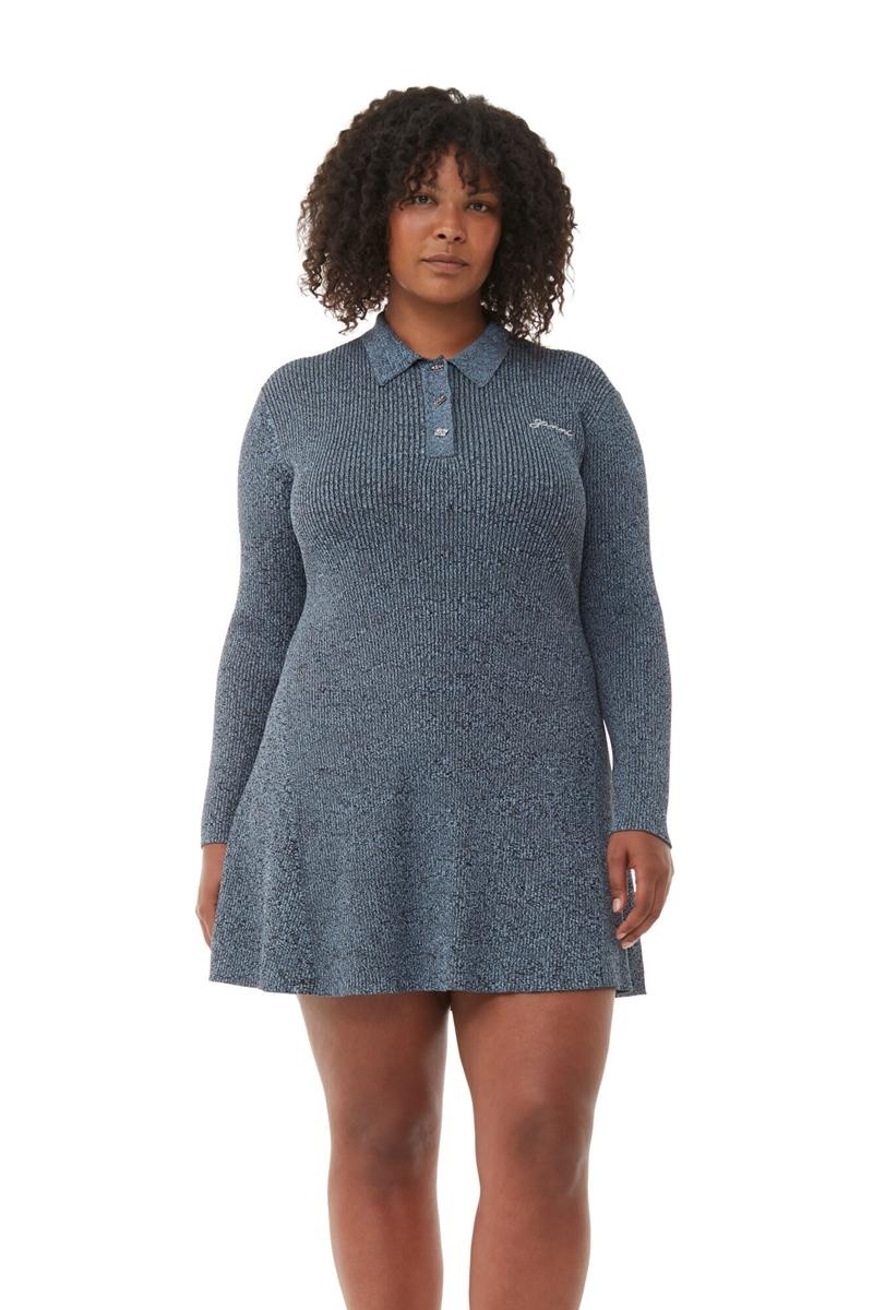 Ganni Melange Knit Minikleid Silber Blau | 175-GWRSEO