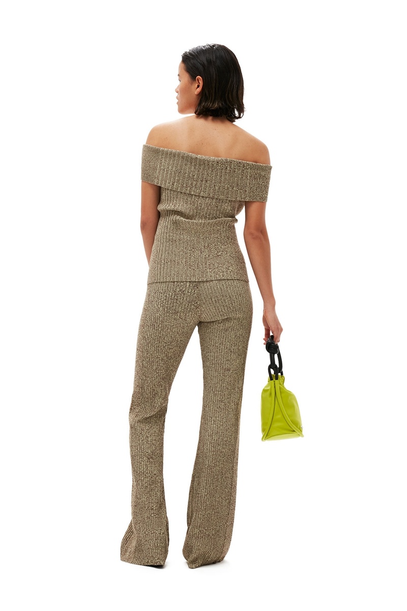 Ganni Melange Knit Off Shoulder Oberteile Braun | 302-XJQDAK