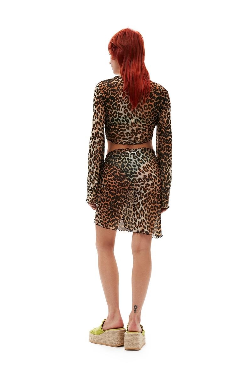 Ganni Mesh Cover Up Wrap Bademode Leopard | 689-RNDYJG