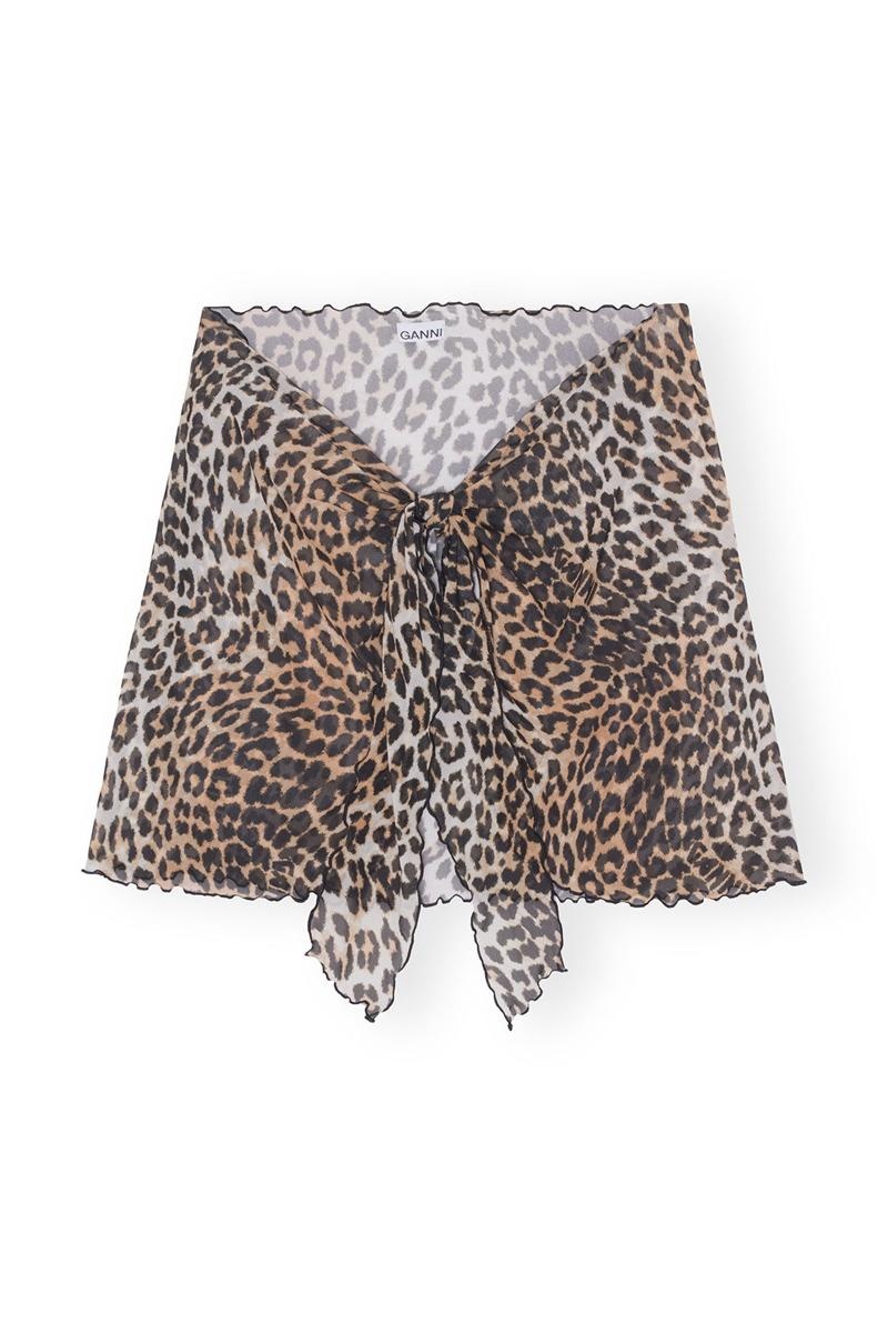 Ganni Mesh Cover Up Wrap Mini Skirt Bademode Leopard | 763-TZOUKB